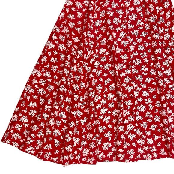 Kathie Lee Button Front Maxi Skirt 6 Red Floral Print Summer Comfy Boho Coastal - Picture 4 of 16